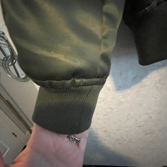 Woman’s Gap Green Bomber Jacket with Pink Faux Trim - Picture 7 of 13